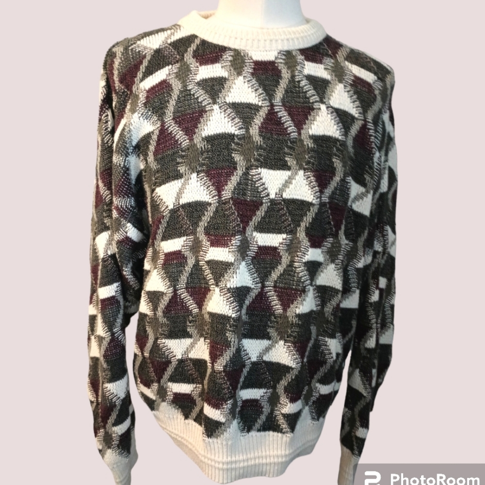 Vintage Jantzen Geometric knit Grandpa Fisherman Sweater Size Large